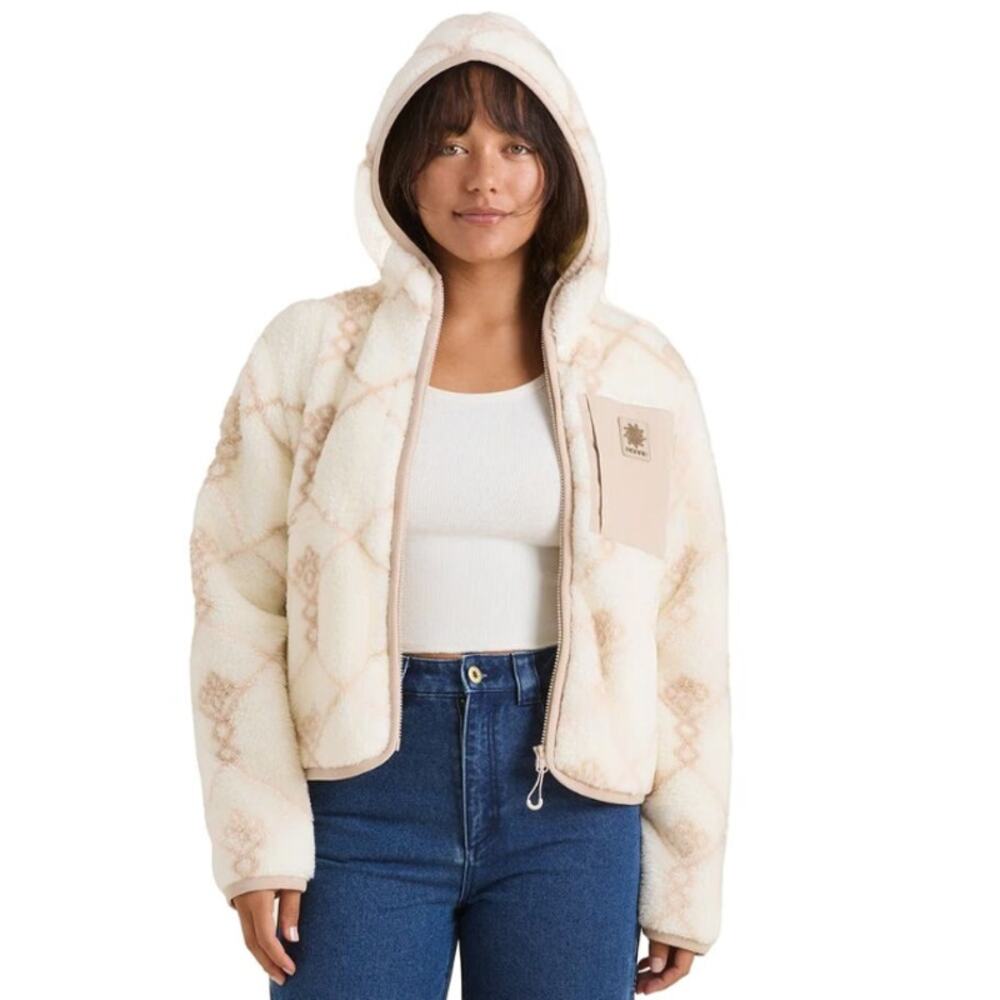 Roark Ursa Women's Beige Cream Hoodie Full Zip Fleece Sweater Jacket Size M